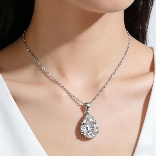 Silver-Tone Pear-Cut Solitaire Pendant Necklace