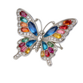Silver-Tone Multi-Color Crystal Butterfly Brooch